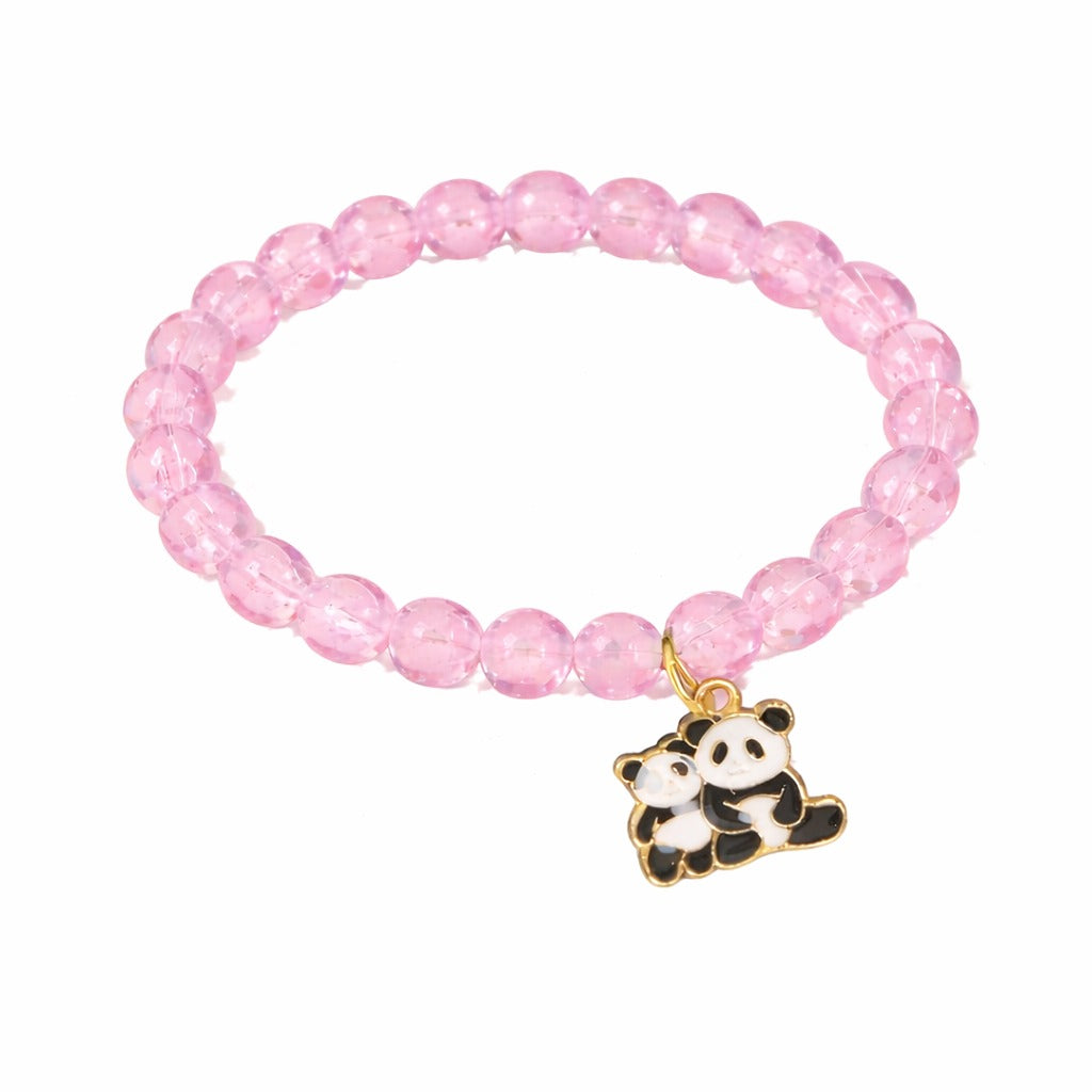 Pink Glass Beaded Bracelet with Panda Charm