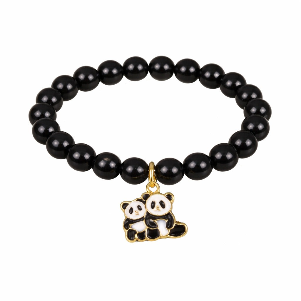 Elegant Black Beaded Panda Charm Bracelet for Women & Girls