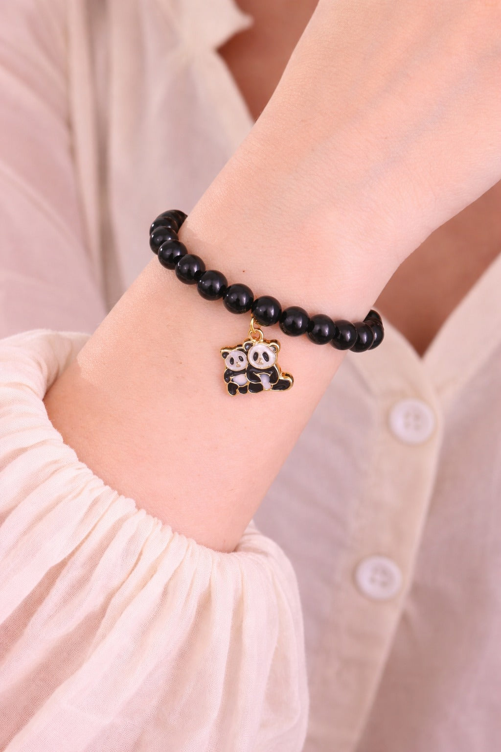 Elegant Black Beaded Panda Charm Bracelet for Women & Girls