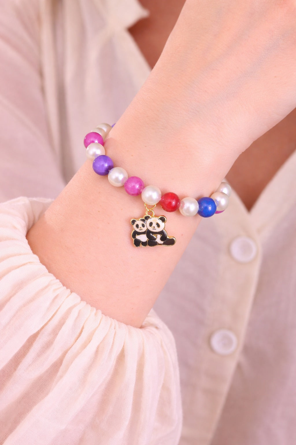 Cute Panda Charm Multicolor Beaded Bracelet