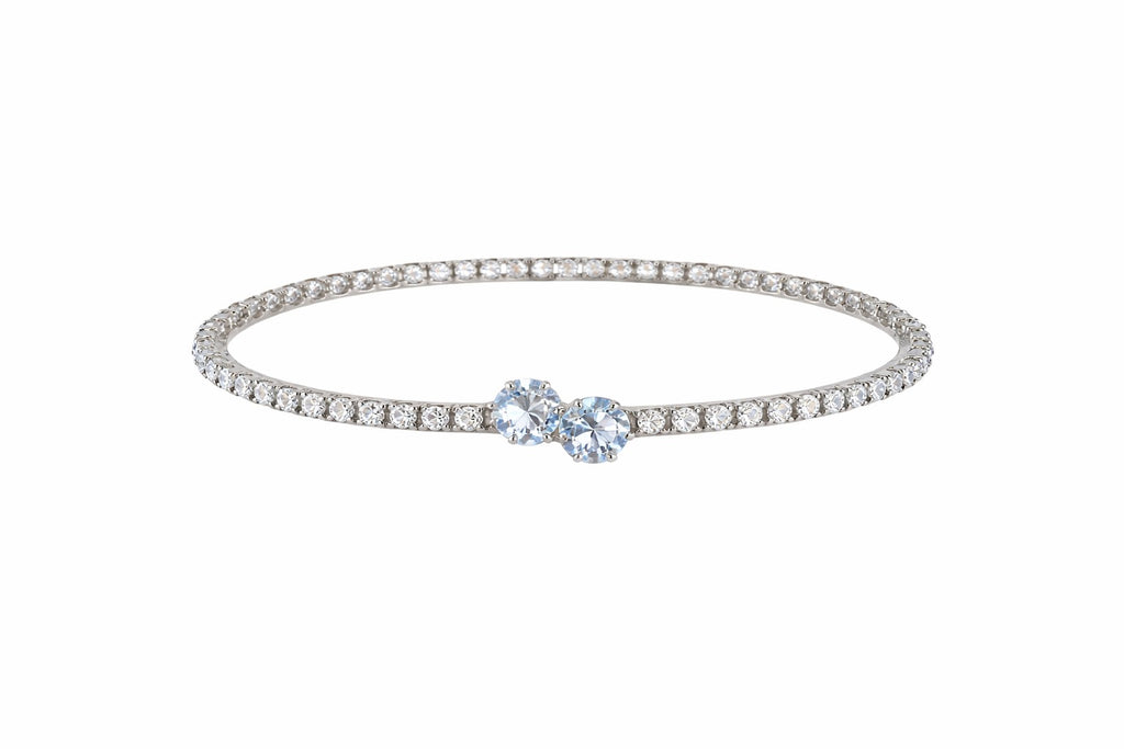 Elegant Dual Stone Crystal Silver Bangle Bracelet