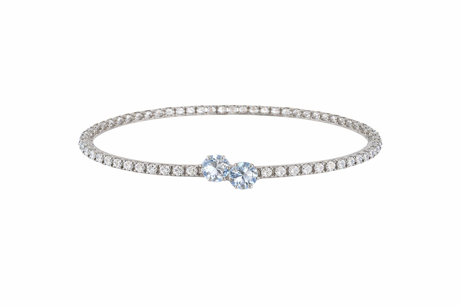 Elegant Dual Stone Crystal Silver Bangle Bracelet
