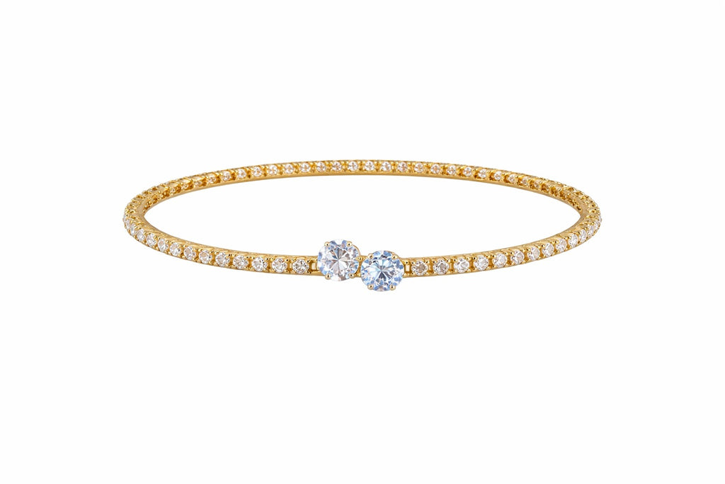 Elegant Dual Stone Crystal Gold Bangle Bracelet