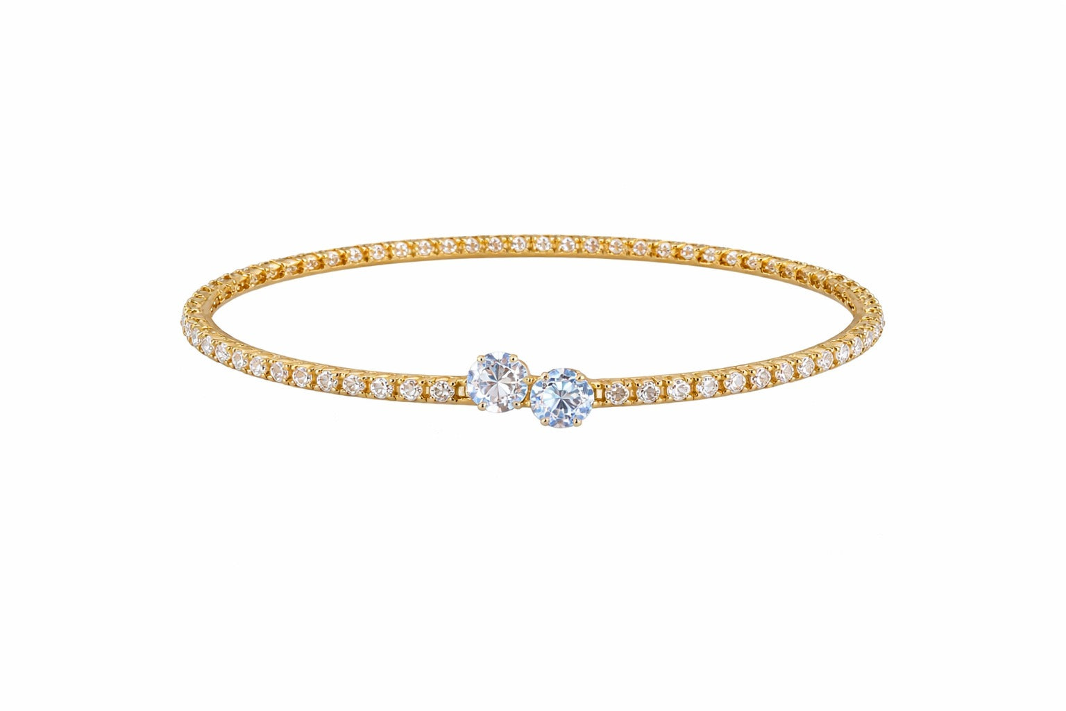 Elegant Dual Stone Crystal Gold Bangle Bracelet
