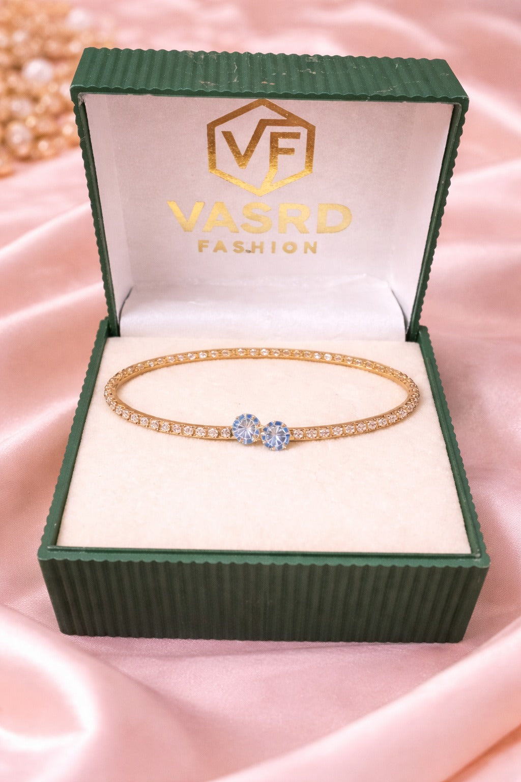 Elegant Dual Stone Crystal Gold Bangle Bracelet