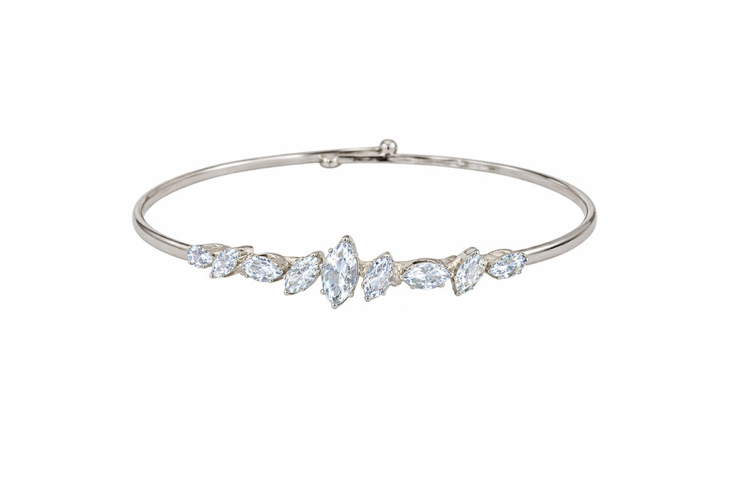Elegant Leaf Design Crystal Silver Bangle Bracelet