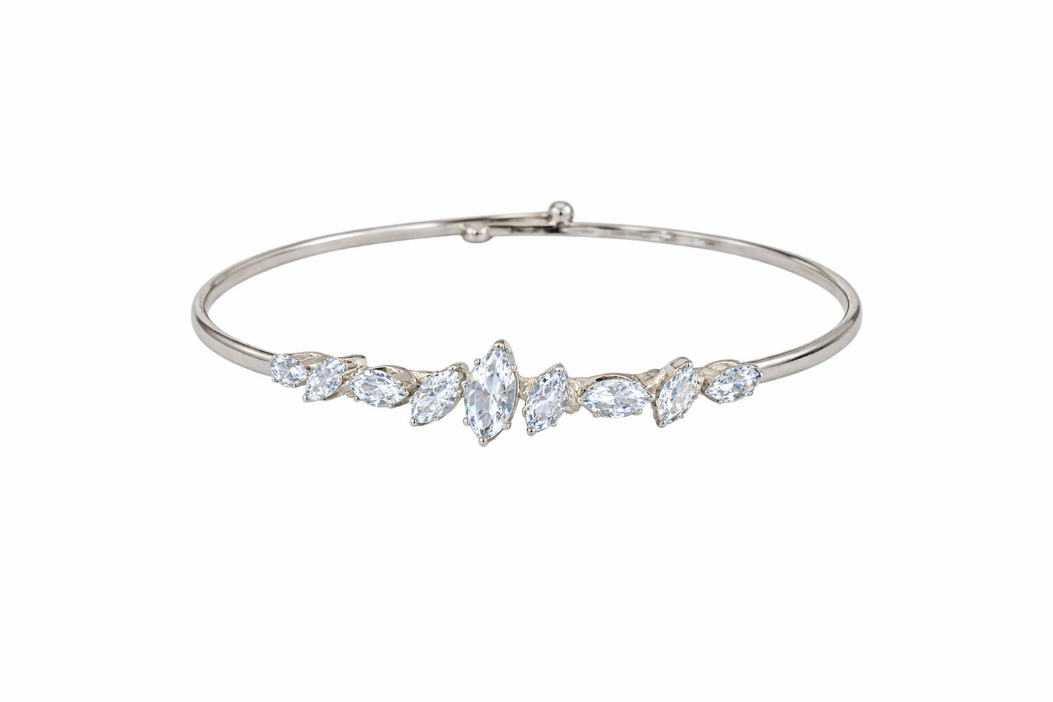 Elegant Leaf Design Crystal Silver Bangle Bracelet