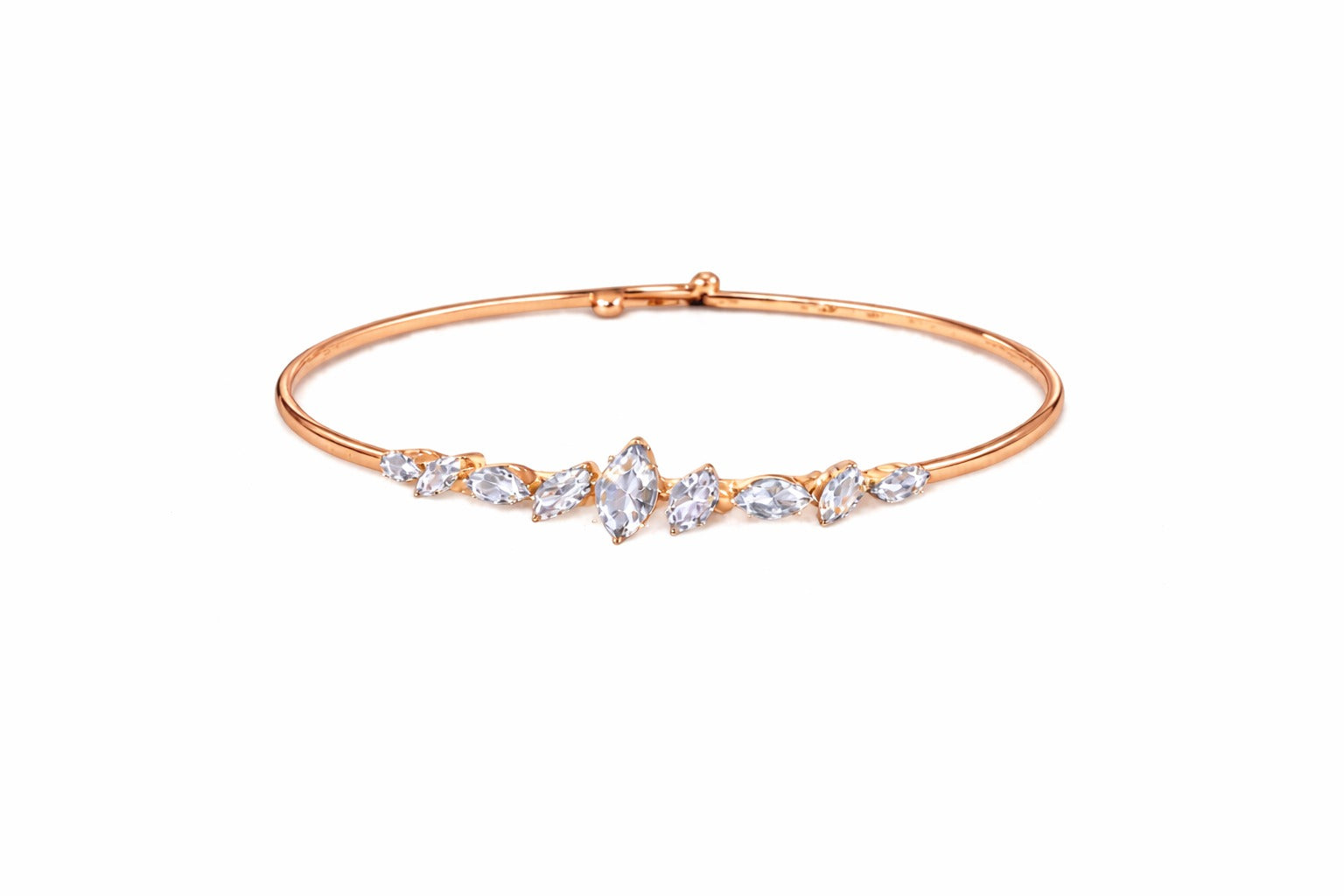 Elegant Leaf Design Crystal Rose Gold Bangle Bracelet