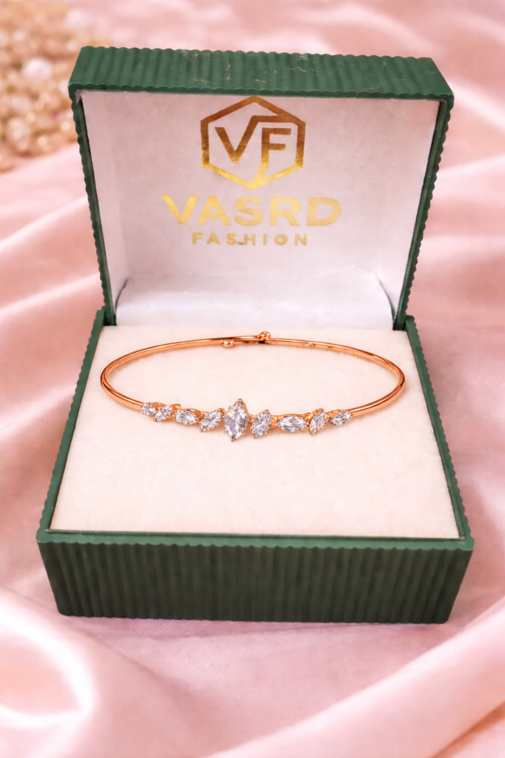Elegant Leaf Design Crystal Rose Gold Bangle Bracelet