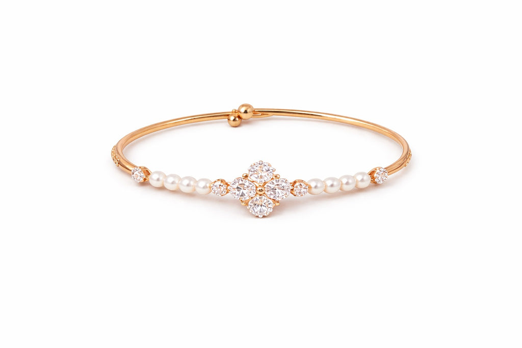 Elegant Gold-Plated Pearl & Crystal Floral Bracelet for Women