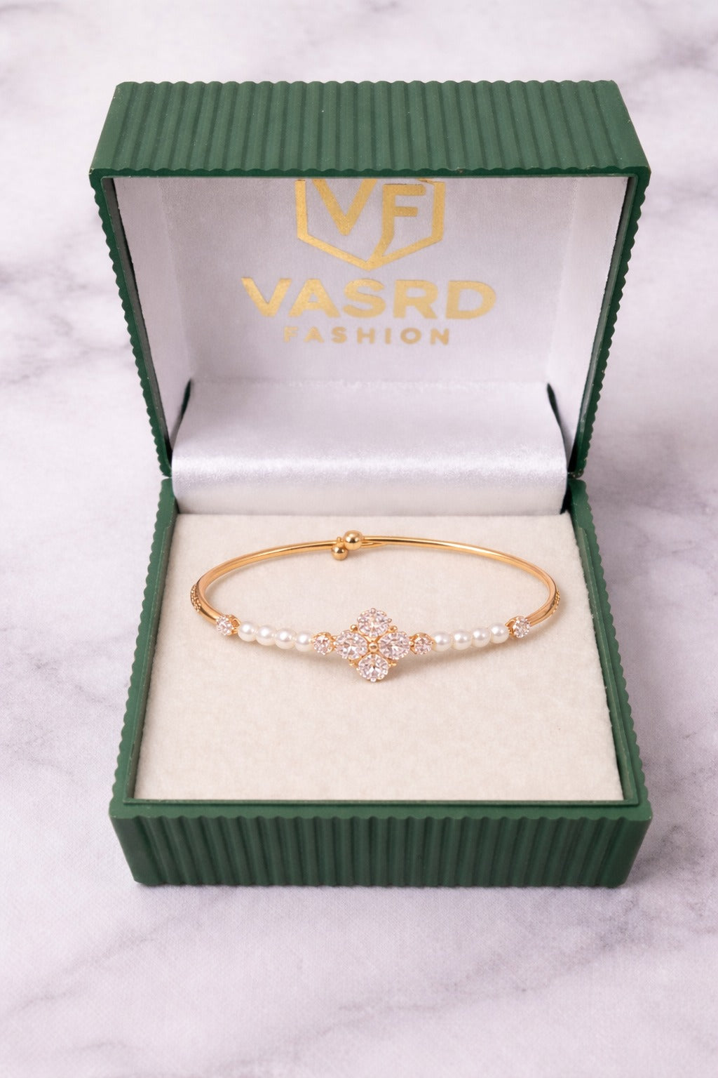 Elegant Gold-Plated Pearl & Crystal Floral Bracelet for Women