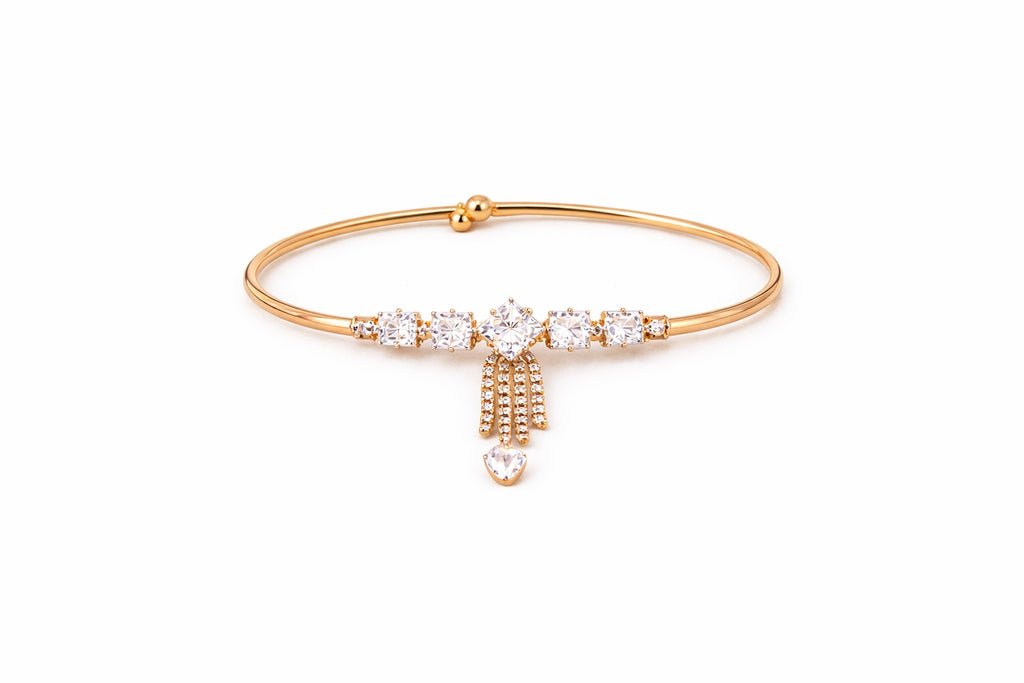 Elegant Gold-Plated Crystal Charm Bracelet with Dangling Tassel & Heart Drop for Women