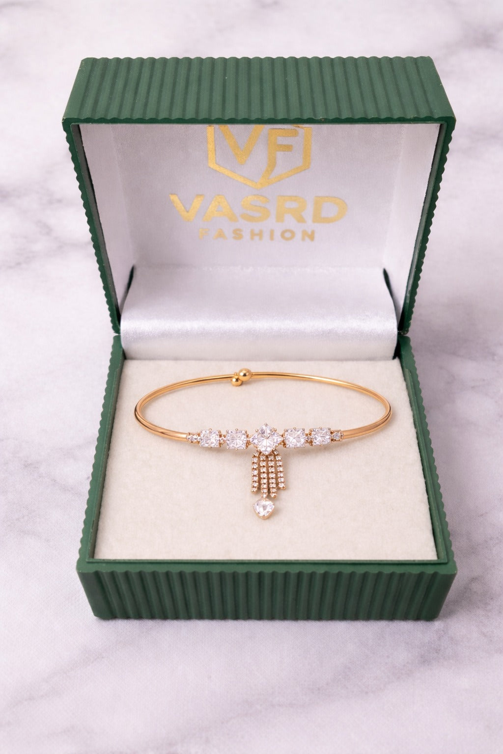 Elegant Gold-Plated Crystal Charm Bracelet with Dangling Tassel & Heart Drop for Women