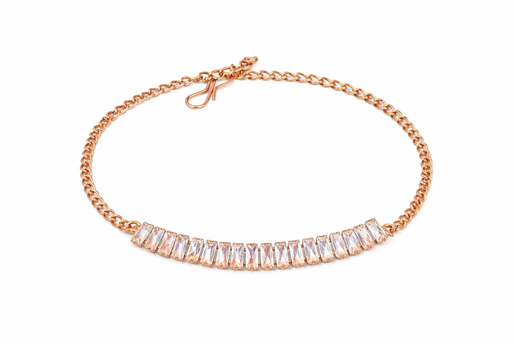Elegant Rose Gold Baguette Crystal Chain Bracelet for Women