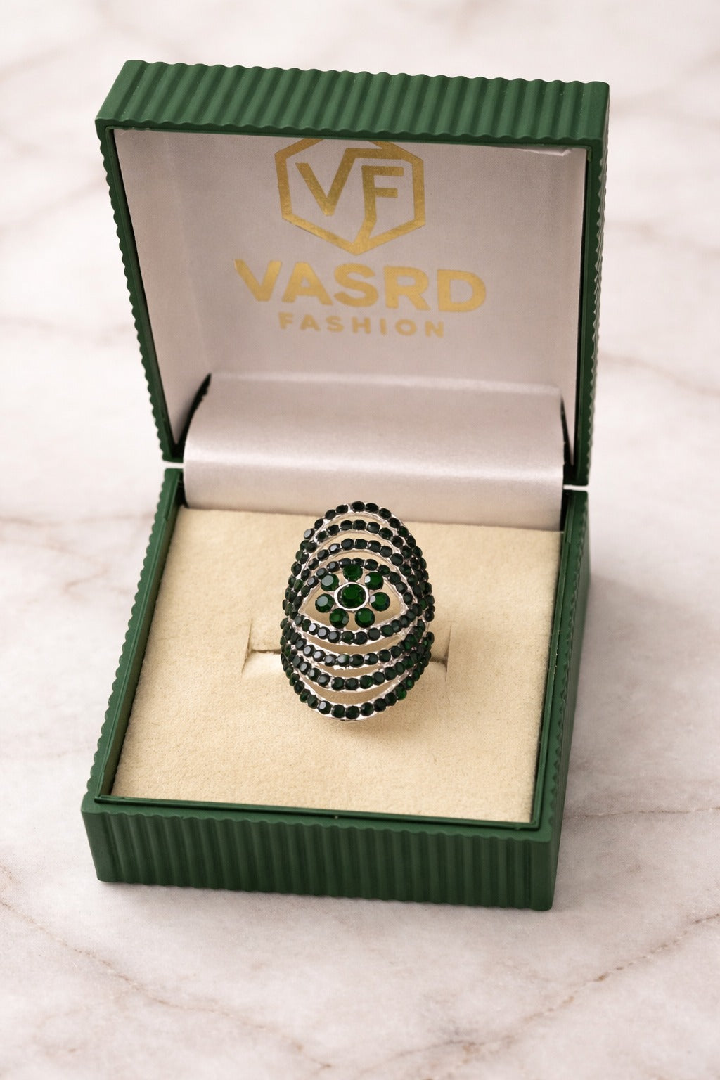 Elegant Green Crystal Statement Ring