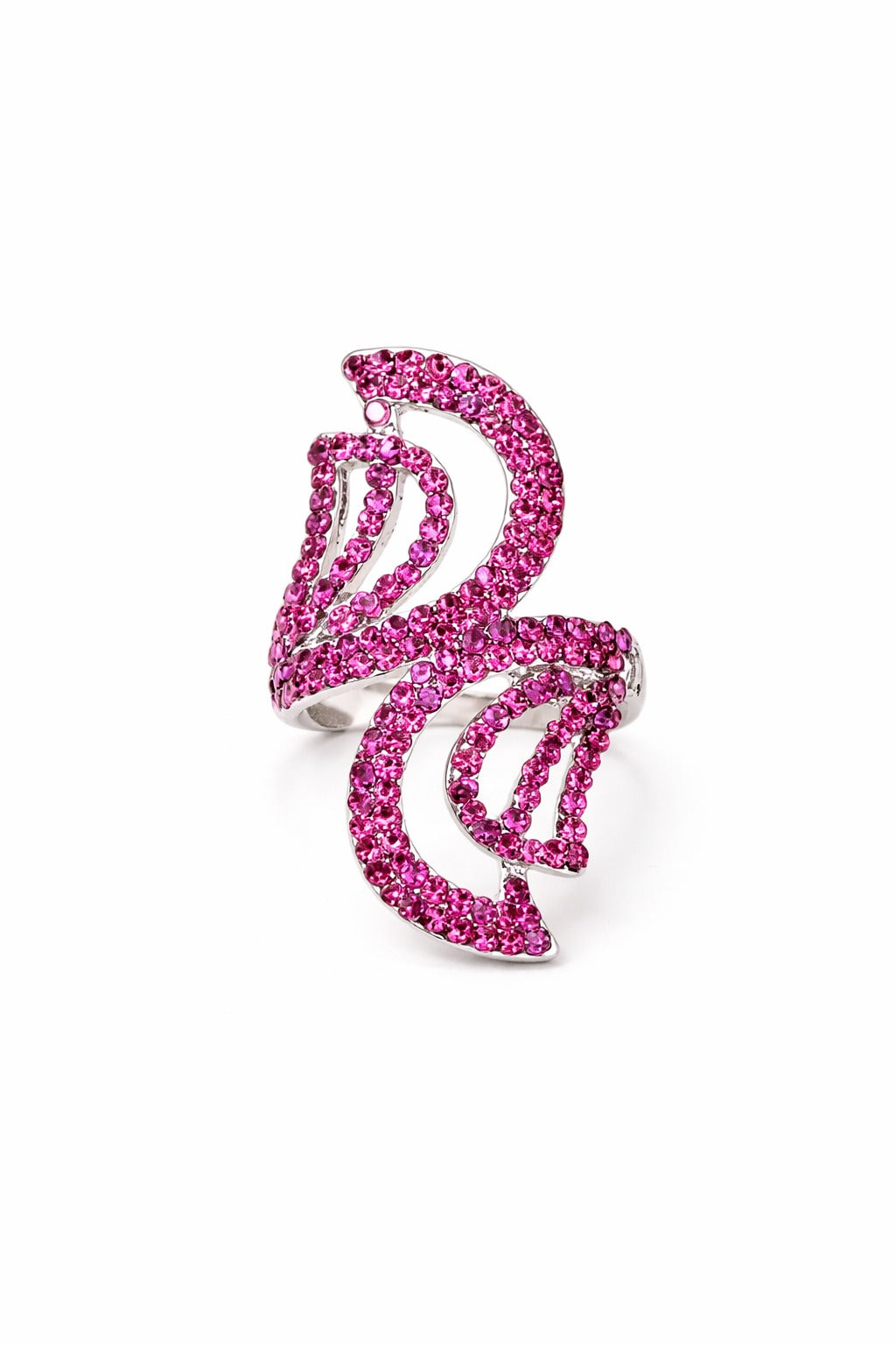 Pink Crystal Leaf Swirl Statement Ring