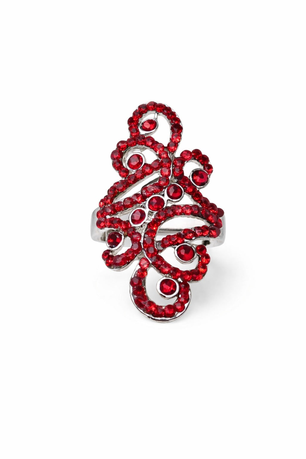Elegant Ruby Red Crystal Swirl Statement Ring for Women