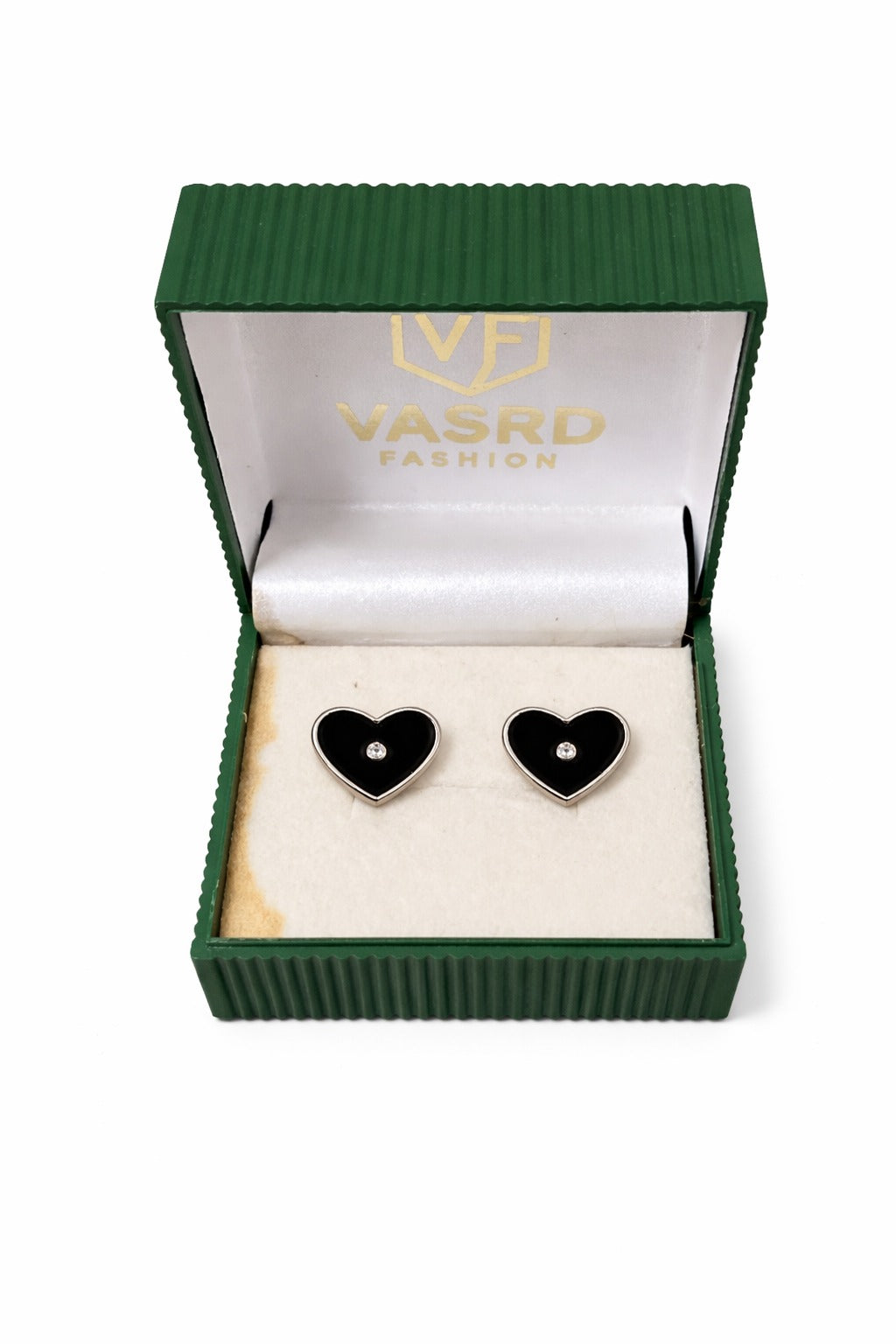 Elegant Black Heart Stud Earrings with Center Stone