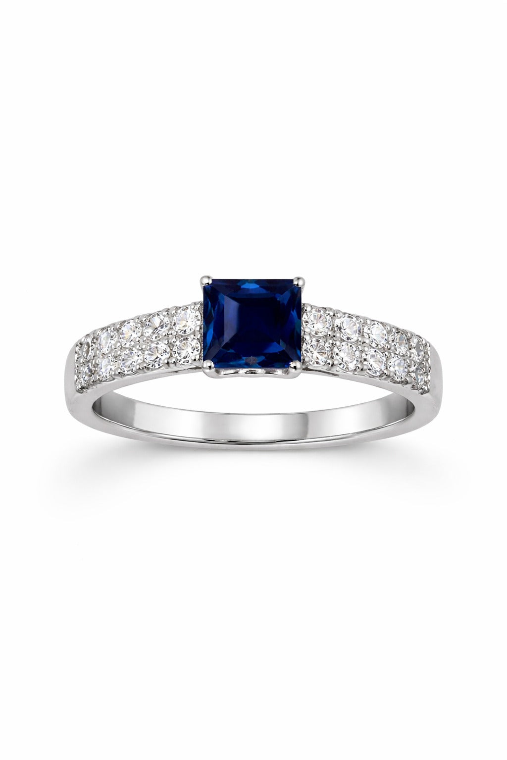 Princess Cut Blue Stone Pavé Band Ring