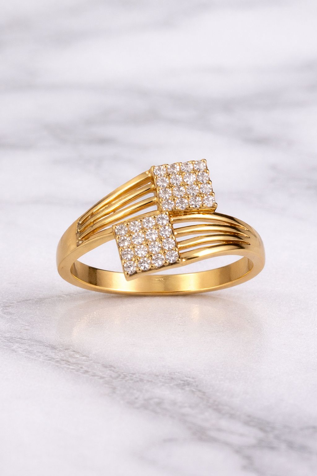 Designer Double Square Crystal Ring – Elegant Party Wear Jewelry
