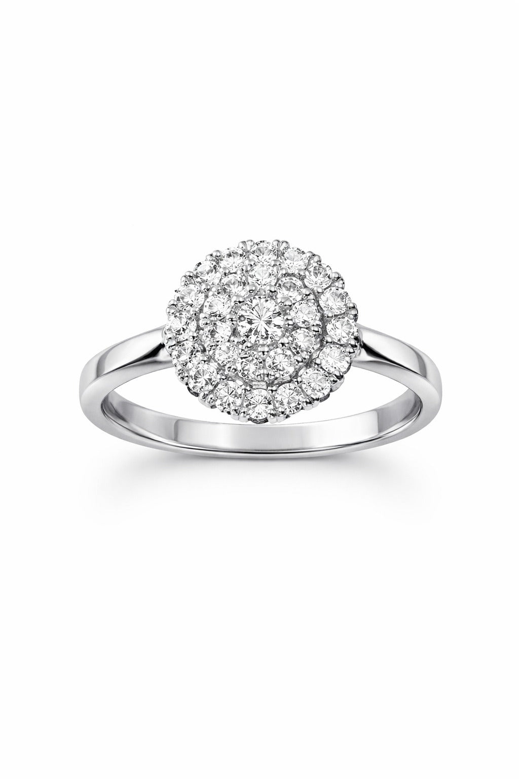 VASRD Silver Tone Sparkling Cluster Crystal Ring