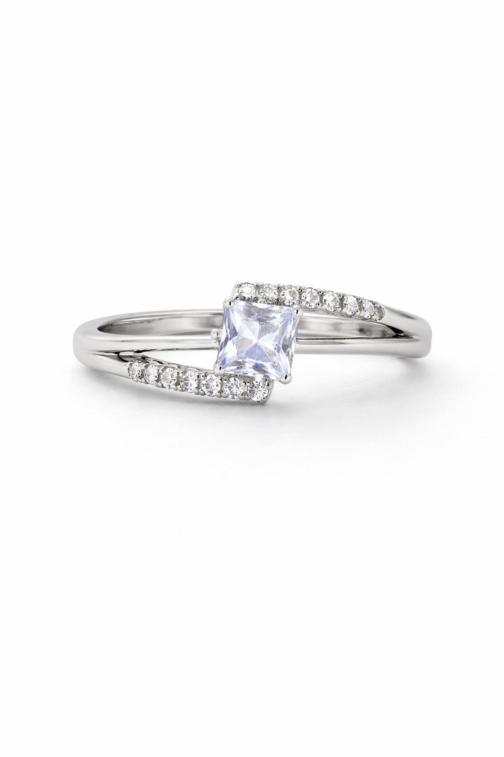 VASRD Silver Tone Square Stone Sparkling Ring