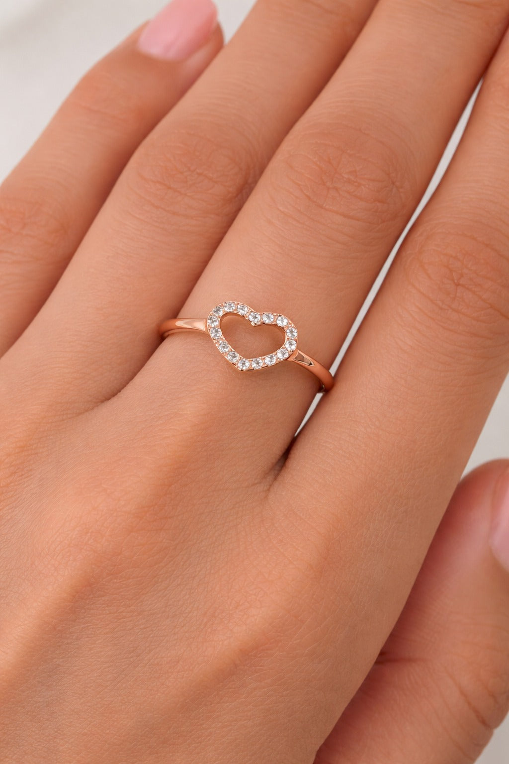 VASRD Elegant Open Heart Crystal Ring for Women