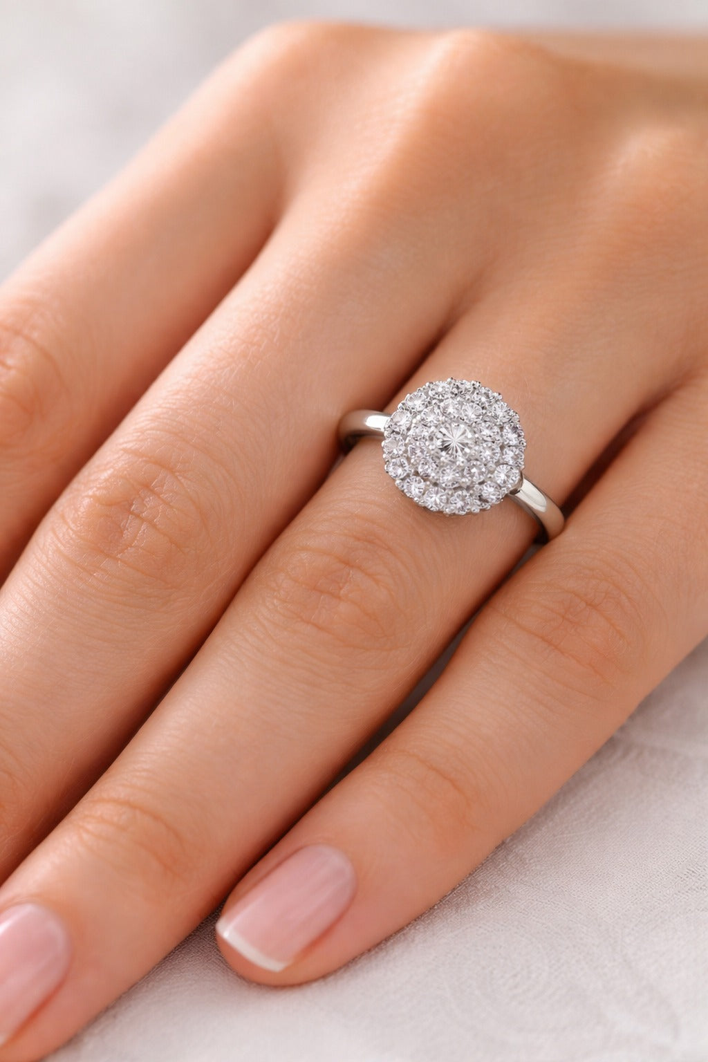 VASRD Silver Tone Sparkling Cluster Crystal Ring