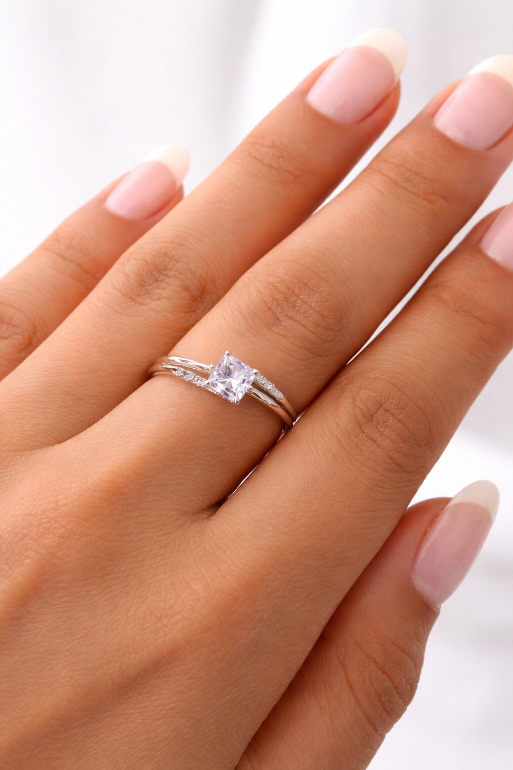 VASRD Silver Tone Square Stone Sparkling Ring