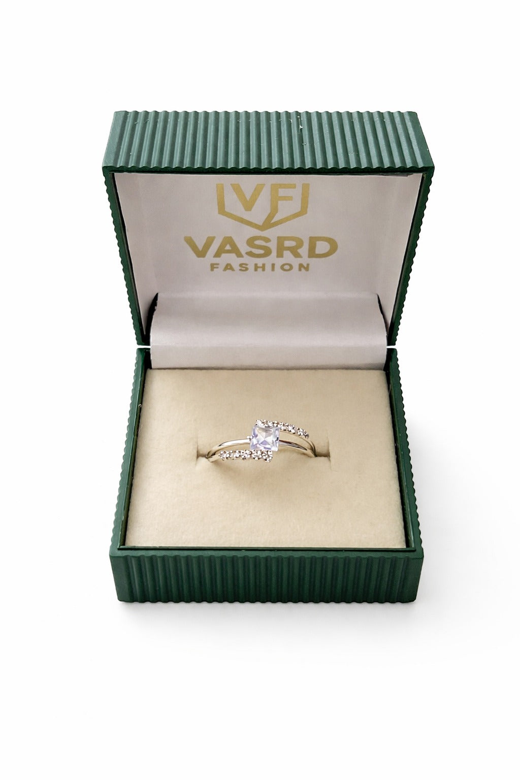 VASRD Silver Tone Square Stone Sparkling Ring